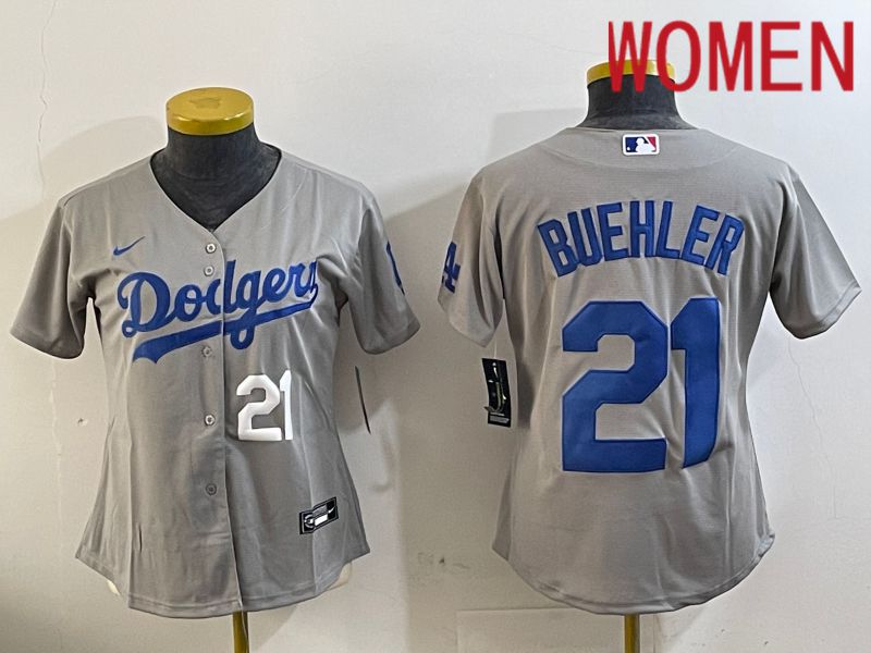 Women Los Angeles Dodgers #21 Buehler Grey Game 2024 Nike MLB Jersey style 11211->women mlb jersey->Women Jersey